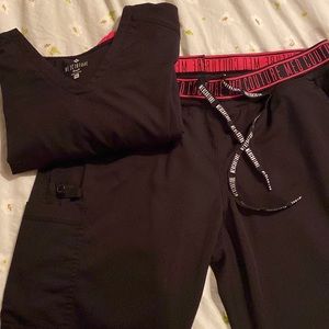 SET off MedCouture Black and Pink Scrubs